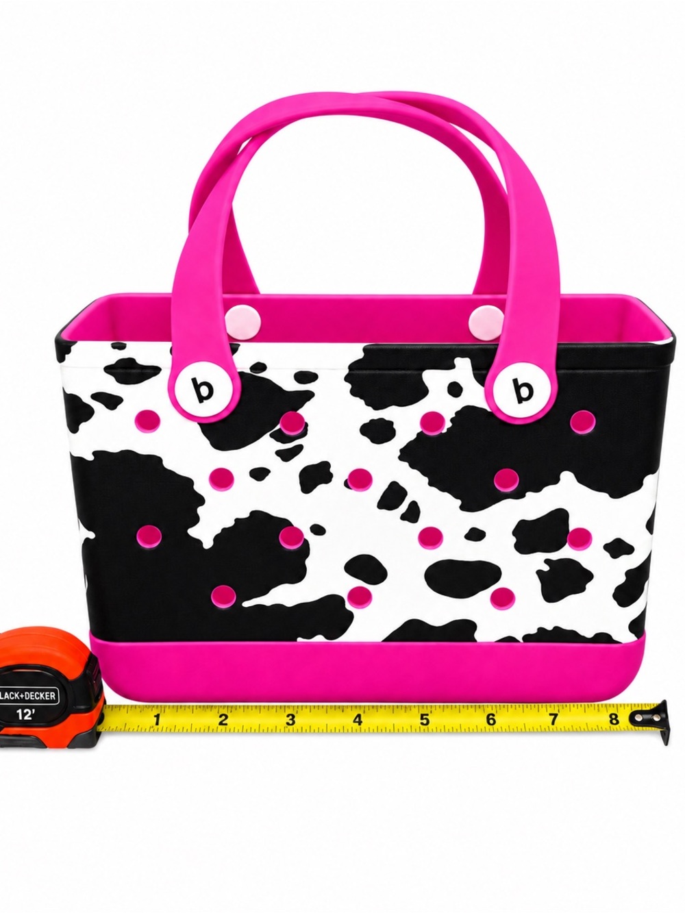Pink Cow-Print Tote Bag with Hot Pink Trim